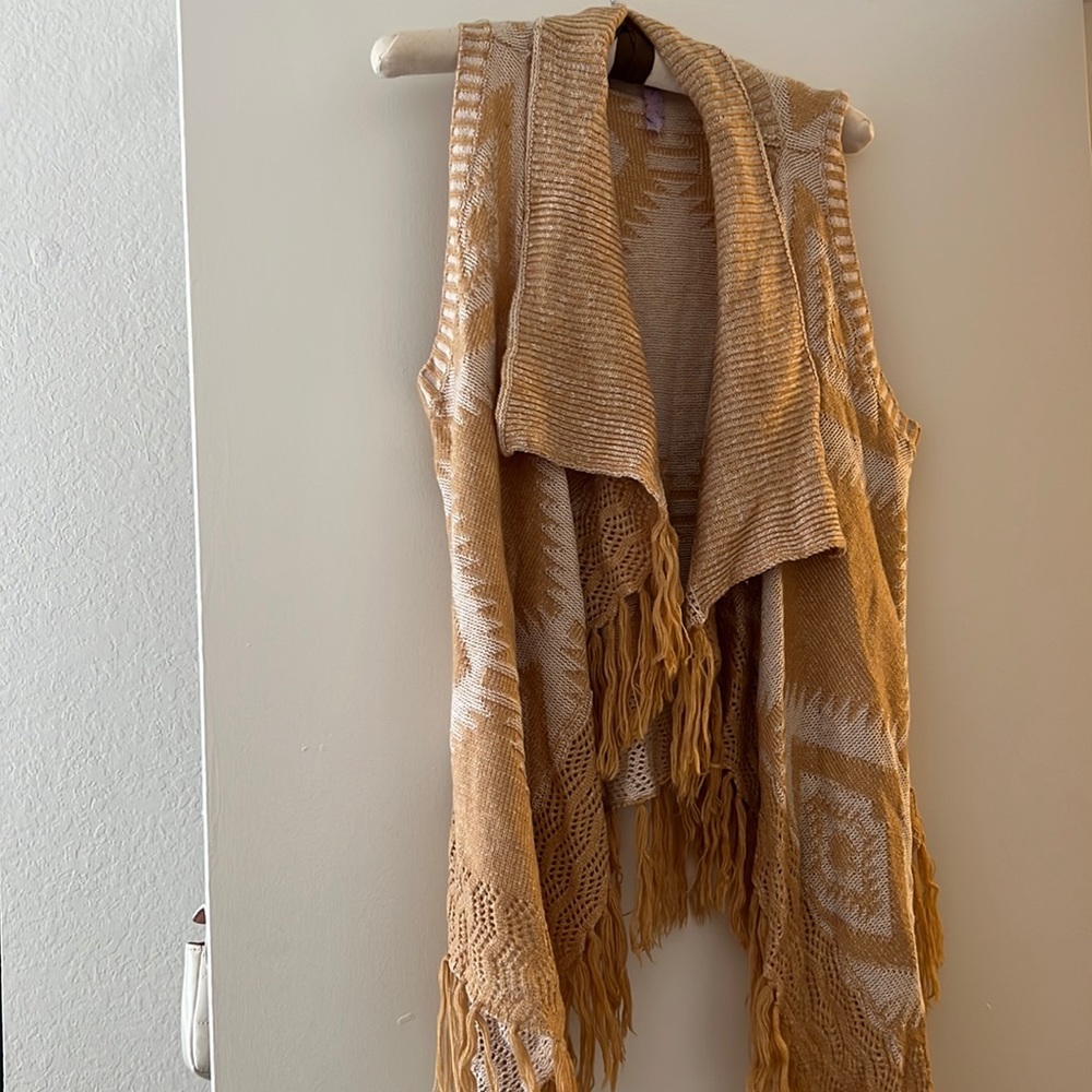 Francesca’s light brown/ gold vest with fringe